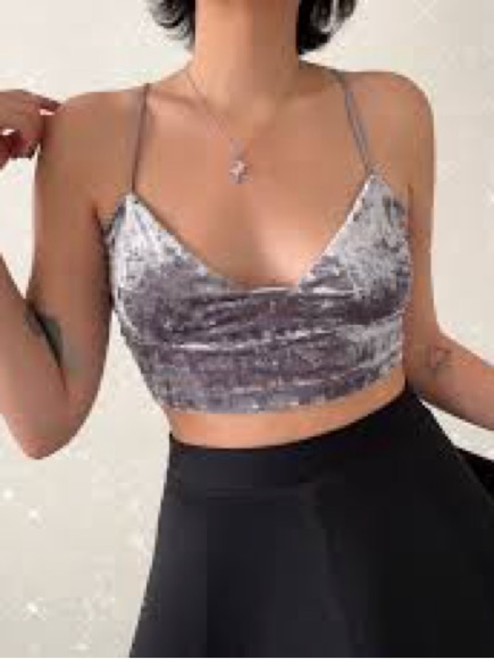 Velvet Bralette Crop Top - Gray